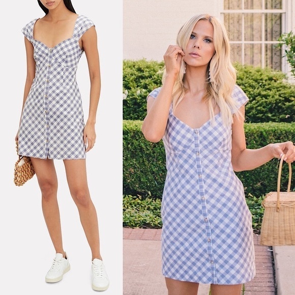 SAYLOR 90s Gingham Plaid Sweetheart Cap Sleeve Empire Waist Button Up Dress XL - Picture 1 of 9